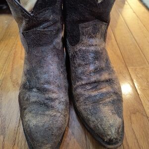 Cool, distressed Frye short boots.
